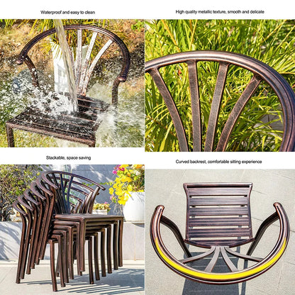 Cast Aluminum Outdoor Chairs Set of 2 Bistro Chairs Waterproof and Sun Resistant Patio Dinning Chairs Garden Chair Furniture