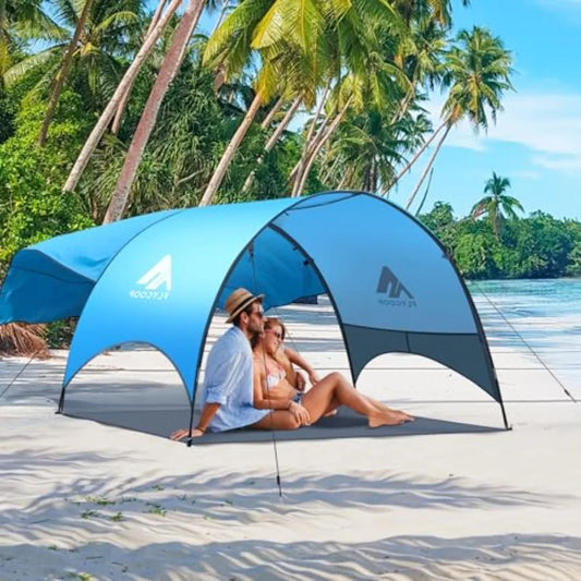 Beach Tent - Beach Shade Canopy Compact Fold 16.9x3.9″ Own Patent 360° Ventilation Large Side Storage Pocket UV Protection Port