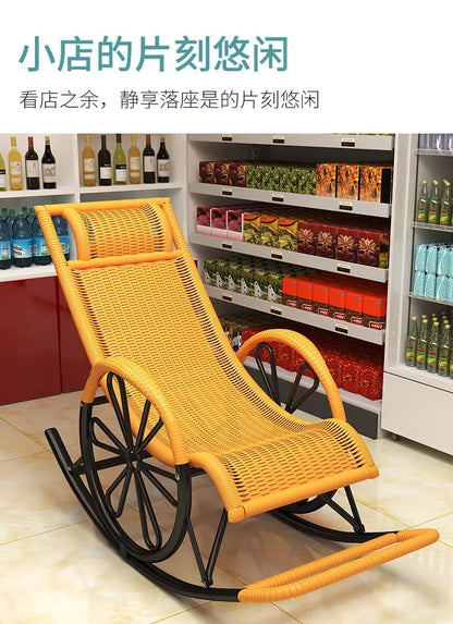 Rocking chair rattan chair adult nap recliner living room balcony lazy chair small rocking elderly leisure rocking