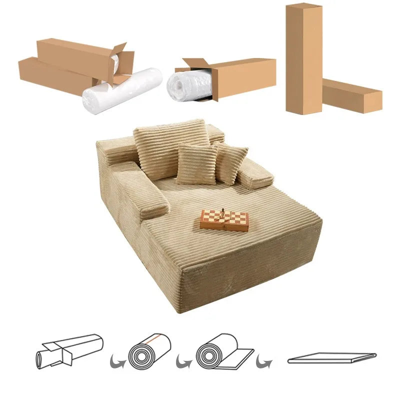 Vacuum compression sofa tofu block retro corduroy fabric pure sponge skeleton-free living room compression sofa