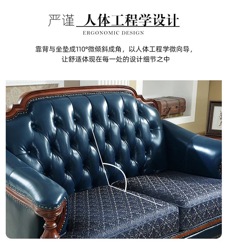 American first-layer leather sofa combination simple household solid wood corner villa L-shaped sofa