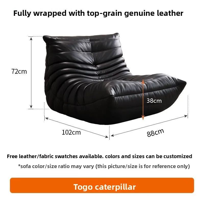 Caterpillar leather sofa togo lazy sofa can lie down and sleep modern light luxury single recliner living room sofa