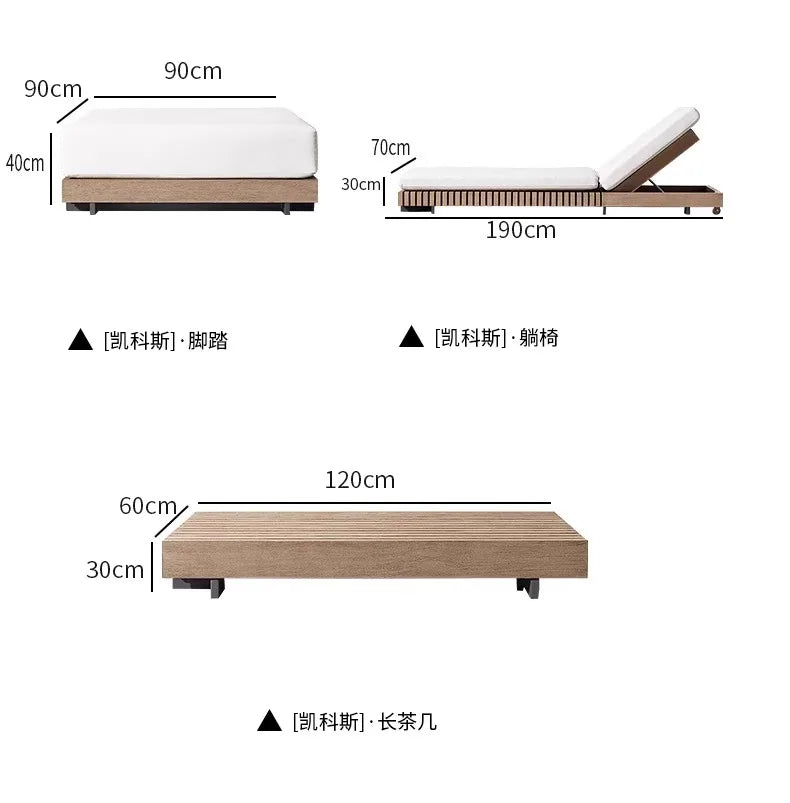 Outdoor Sofa Solid Wood Teak Rain proof and Sunscreen Courtyard Villa Outdoor Balcony Garden Soft Decoration Furniture