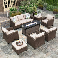 PatioLix Patio Furniture Set with Fire Pit Table, 8 Pieces Outdoor Wicker Conversation Set