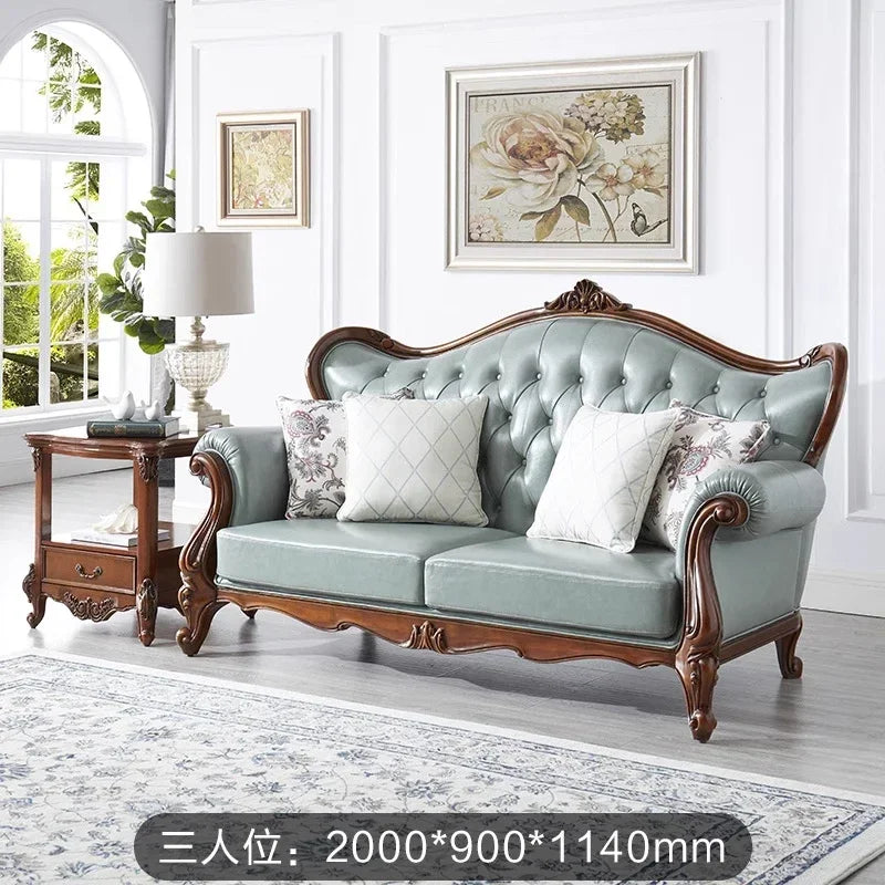 LXAmerican leather sofa all solid wood combination living room European double triple sofaSSS