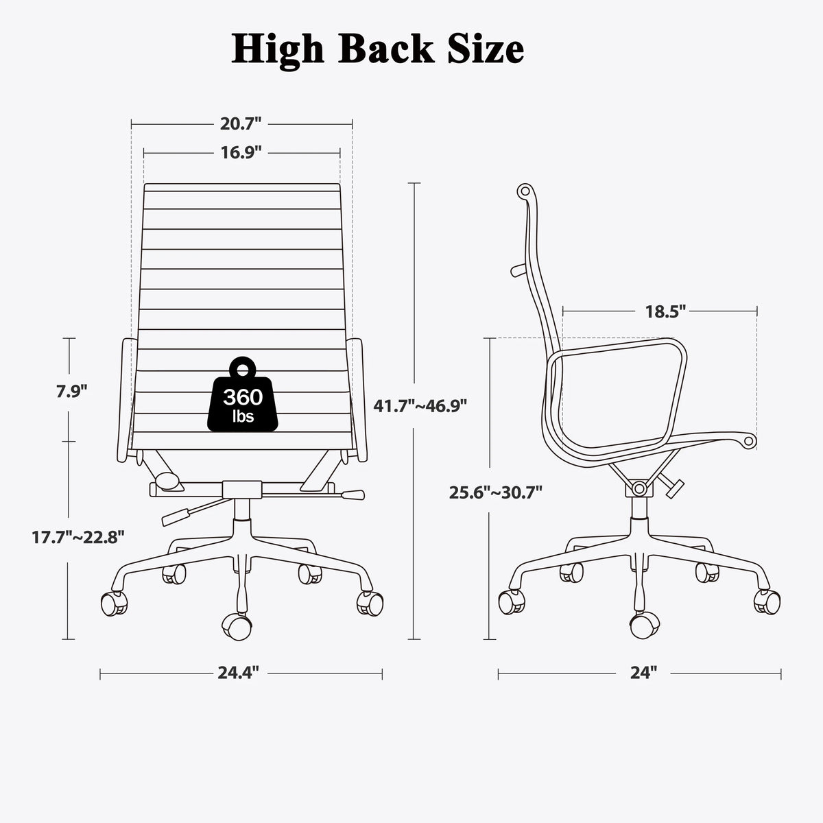 High Mid Back Ribbed Office Chair Genuine Leather Swivel Chair Adjustable Ergonomic Computer Chair with Aluminium Alloy Frame