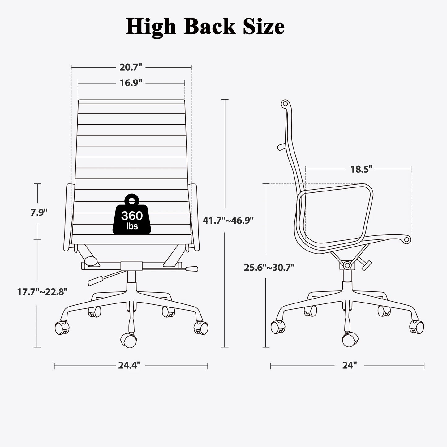 High Mid Back Ribbed Office Chair Genuine Leather Swivel Chair Adjustable Ergonomic Computer Chair with Aluminium Alloy Frame