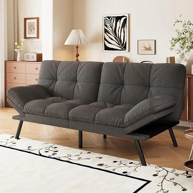 Faux Leather Futon Sofa Bed,Convertible Futon Couch,Memory Foam Loveseat Sleeper Sofa