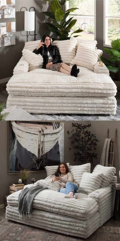 Nordic Cloud Lazy Sofa Thick Corduroy Texture Extra Wide Seat Depth Design Vacuum Compressed Packaging A Must-Have for Home