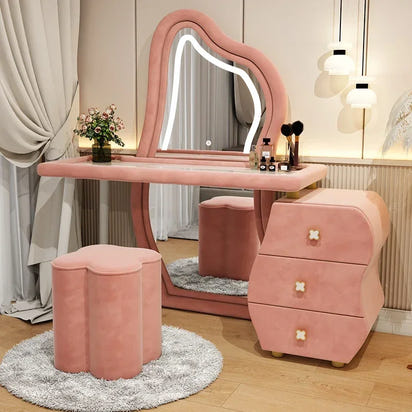 User-friendly Nordic Led Mirror Dressing Table Brown Drawer Bedroom Light Dressing Table Beautiful Storage Furniture Comfy