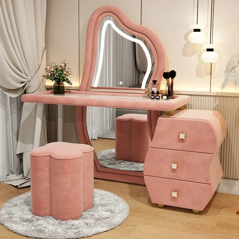 User-friendly Nordic Led Mirror Dressing Table Brown Drawer Bedroom Light Dressing Table Beautiful Storage Furniture Comfy