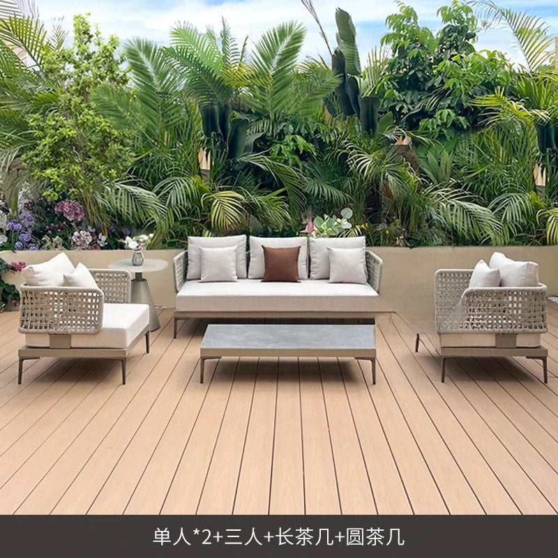 Outdoor rattan aluminum alloy sofa Nordic courtyard sofa chair Villa garden open-air rattan rope sofa combination