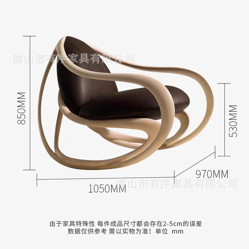 Solid wood balcony lazy living room sofa recliner leisure chair leather minimalist