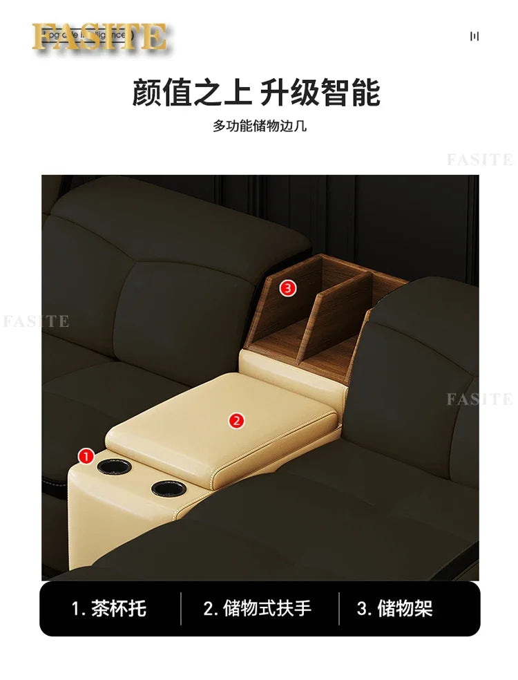 Premium Smart leather sofa massage for left and right noblewomen, cowhide solid wood living room corner small unit