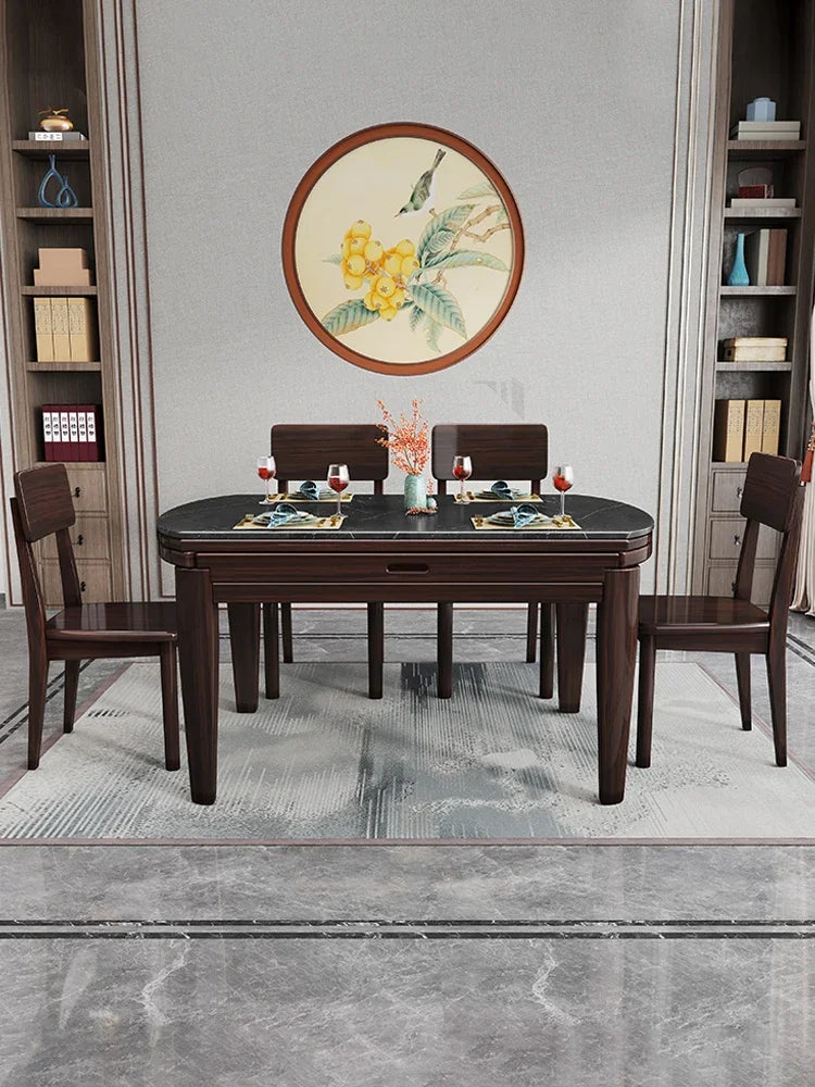 AB rock slab folding dining table telescopic combination purple gold sandalwood small apartment household round dining table