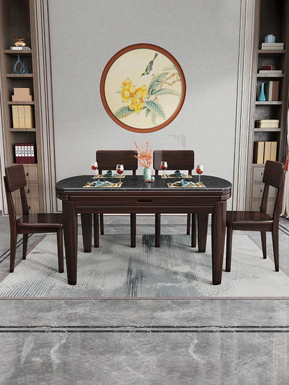 AB rock slab folding dining table telescopic combination purple gold sandalwood small apartment household round dining table