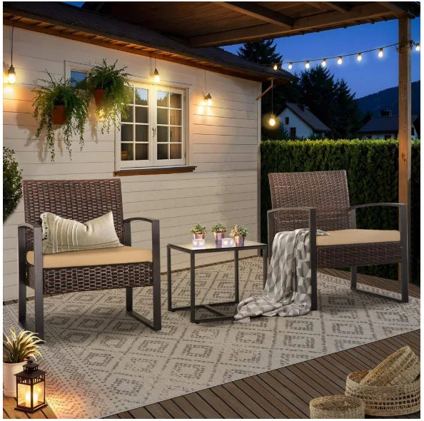 Wicker Patio Conversation Set with Cushions,Modern and chic bistro table set integrate with outdoor/indoor living space