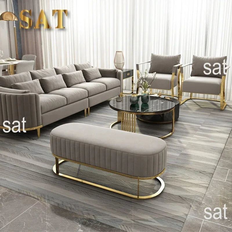 Luxury Couch Living Room Furniture Curved Vanity Home Fabric Sofa Set Gold Stainless Steel Leg Upholstery Velvet Sofas