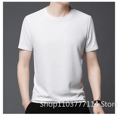 Korean Style Men Summer T-Shirt Man Short Sleeved Waffle Solid T-Shirt Color Casual Tee Round Men's Round Neck Fashion Top
