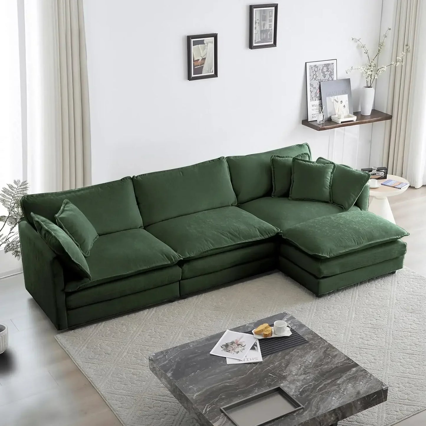 #For L-Shaped Modular Sectional Sofa, 3-Seater Comfy Cloud Couch with Ottoman/Chaise & 5 Pillows for Living Room Bedroom&