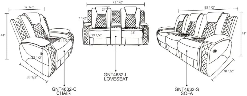 Power Living Room Furniture Sets,Electric Recliner Chair with LED Light,Sectional Sofa Loveseat with Wireless Charging