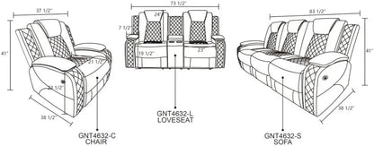 Power Living Room Furniture Sets,Electric Recliner Chair with LED Light,Sectional Sofa Loveseat with Wireless Charging