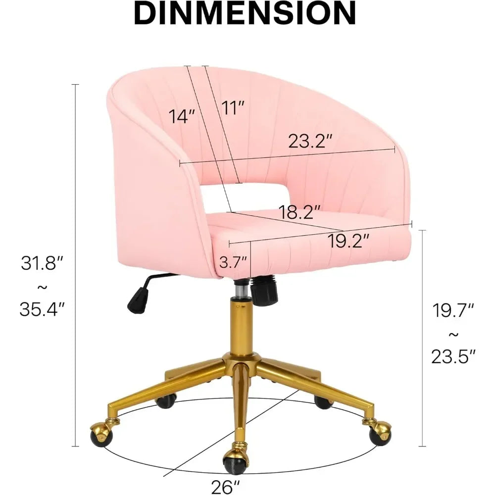 "luxurious swivel velvet desk chair with upholstered accent armchair, modern tufted design, gold base for women's office"