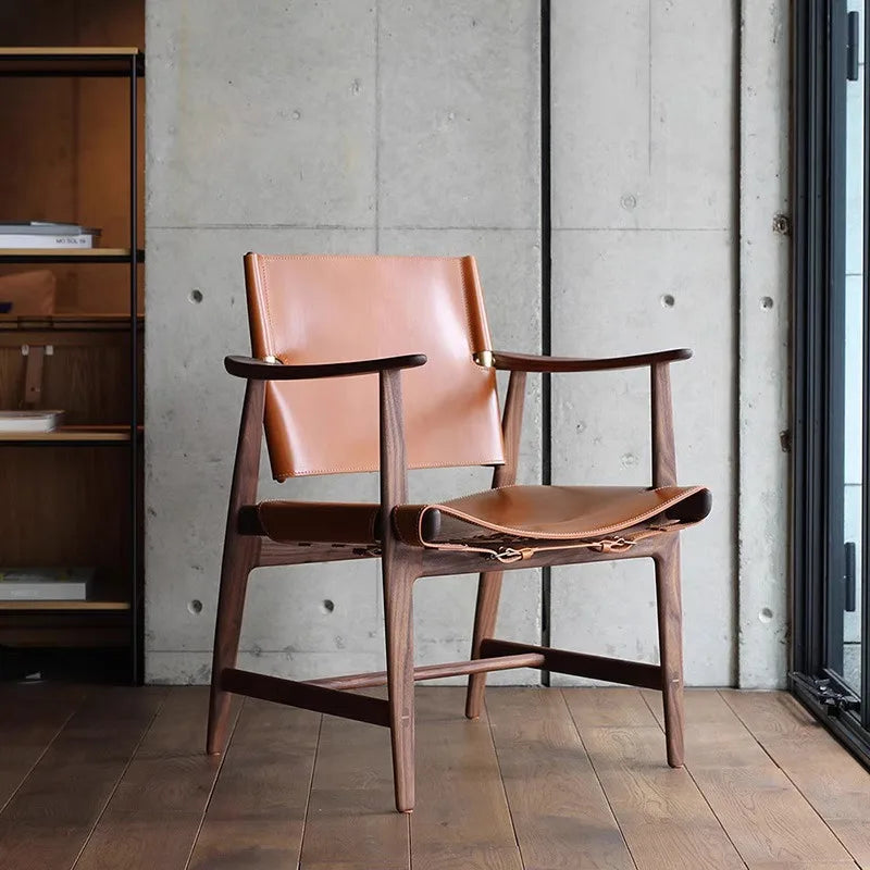 Light Luxury Living Room Chair Saddle Leather Dining Chair Dining Chairs Ash Wood Backrest Chairs Home Bedroom Study Chairs