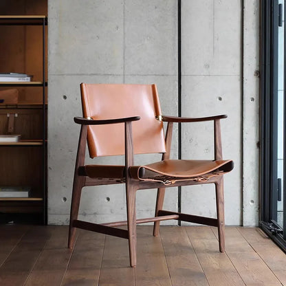 Light Luxury Living Room Chair Saddle Leather Dining Chair Dining Chairs Ash Wood Backrest Chairs Home Bedroom Study Chairs