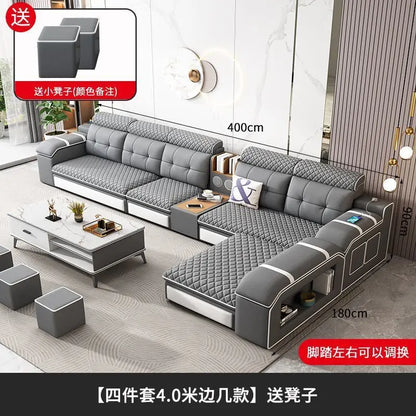 Modern leave-in multi-functional sofa, simple size, detachable and washable fabric sofa combination U-shaped sofa living room