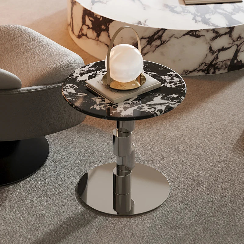 Medieval-Style Napoleon Marble Coffee Table, Designer Model for Home Use, Stainless Steel Corner Table for Living Room, Light Luxury Side Table for Bedroom