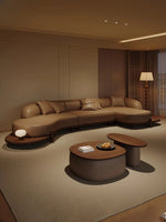 Log wind special-shaped corner sofa leather light luxury high-end sense Song-style aesthetics simple modern living room 2025 new