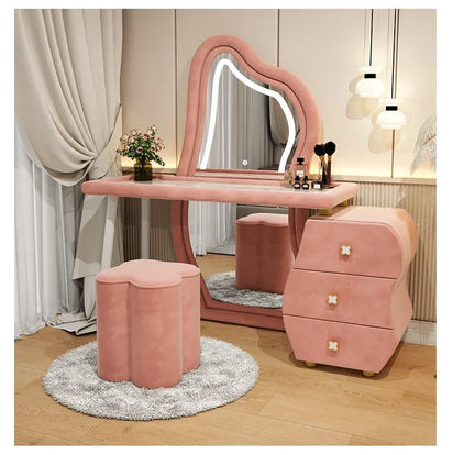 User-friendly Nordic Led Mirror Dressing Table Brown Drawer Bedroom Light Dressing Table Beautiful Storage Furniture Comfy