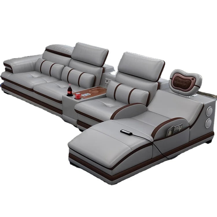 New Fashion L Shape Smart Massage Couch Living Room Furniture Leather Sofas