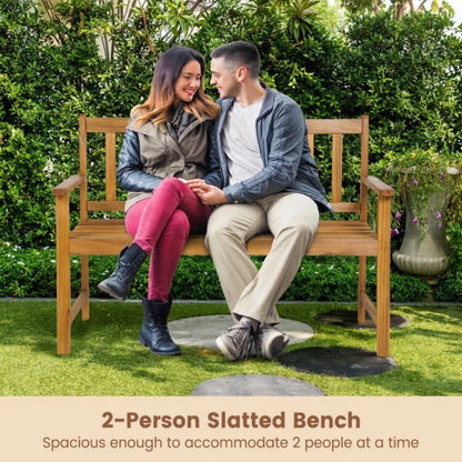2 Persons Outdoor Acacia Wood Bench Patio Porch Loveseat Garden Seat Furniture