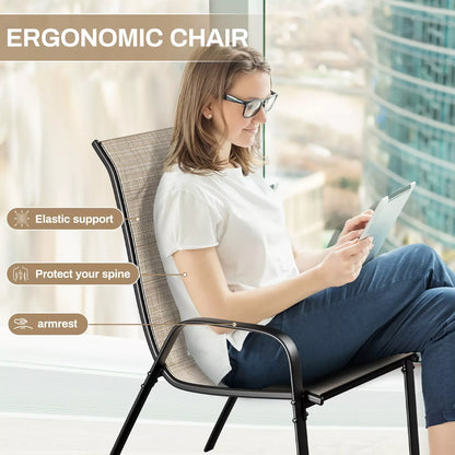 Set of 8 Patio Dining Chairs Stackable Armrest Backrest ,Outdoor  Chairs Breathable Waterproof fabric W/ Heavy Duty Metal Frame