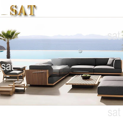 'Modern Teak Wood Outdoor Furniture With Cushions Water Proof Sectional Sofa