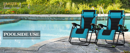 Padded Zero Gravity Lounge Chair Folding Patio Recliner with Adjustable Headrest & Cup Holder, Support 350 LBS (Grey)