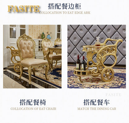 European round dining table and chair combination full solid wood carving flower dining table French marble round dining table