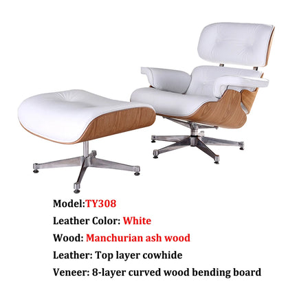 Replica Mid Century Tall Size Chaise Genuine Leather Lounge Chair With Ottoman Black Walnut and Palisander Living Room Chairs
