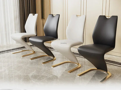 Nordic Stainless Steel Dining Chairs 2pcs Modern Casual Leather Kitchen Furniture Dining Chair Home Backrest Negotiation Chair K