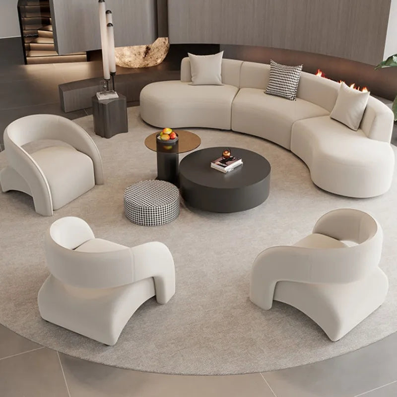 Beauty salon clubhouse lounge area curved sofa coffee table combination