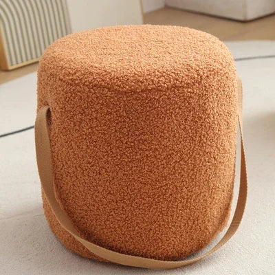 Lamb Velvet Round Stool for Living Room, Multi-Purpose Ottoman for Sofa & Coffee Table, Compact Home Decor Stool