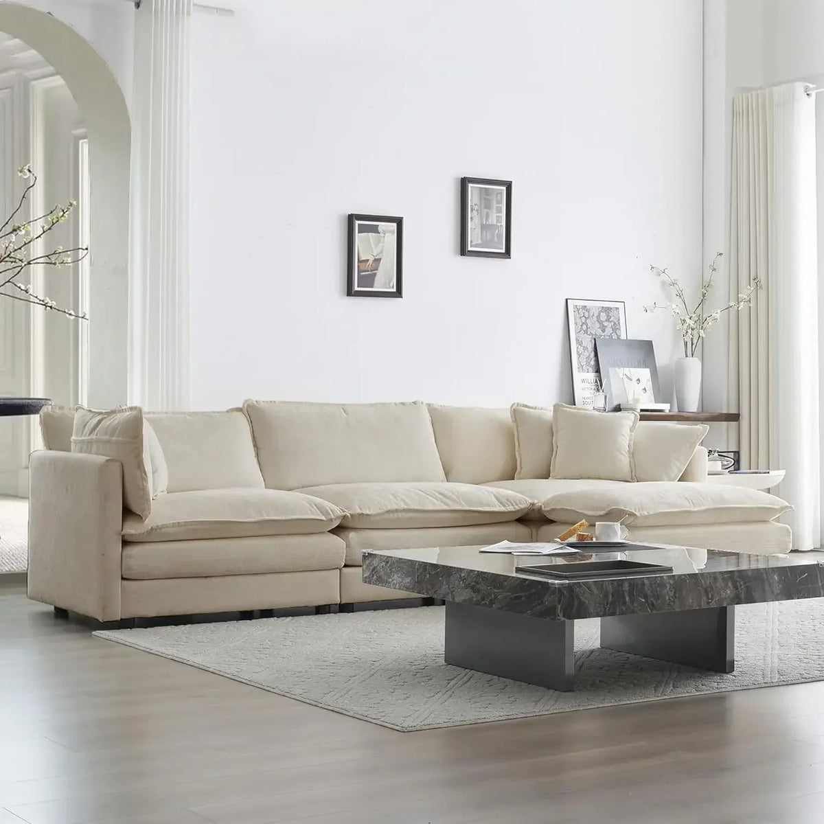 #For Modular Sectional Sofa, Convertible Modern L Shaped Sofa Chenille Cloud Couches Set with Ottoman for Living Room&