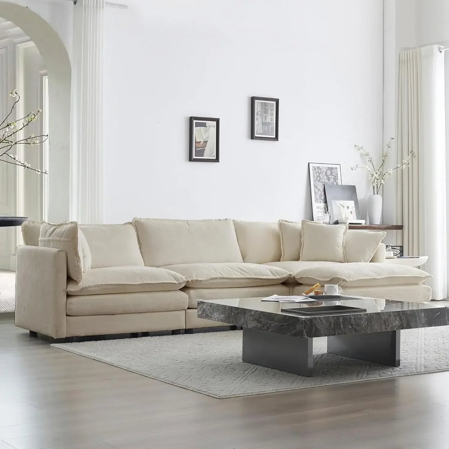 #For Modular Sectional Sofa, Convertible Modern L Shaped Sofa Chenille Cloud Couches Set with Ottoman for Living Room&