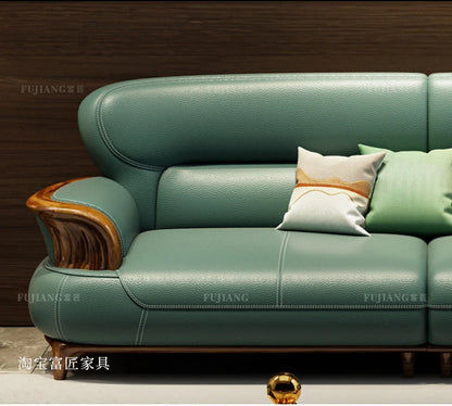 Leather sofa modern high-end villa living room 123 combination solid wood furniture simple and modern