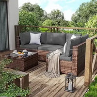Patio Furniture Set Outdoor Modern Sectional  Wicker Couch with Glass Coffee Table, Thicken Cushions, Waterproof Cover