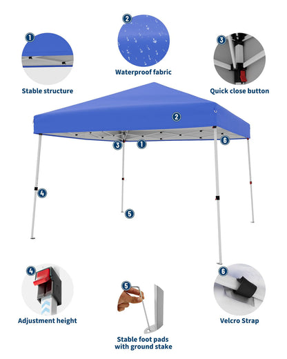 Easy Setup Pop Up Canopy Tent 10x10 FT with Slant Legs Outdoor Patio Gazebo Shelter Portable Shade, Includes 8x8 FT Canopy Cover