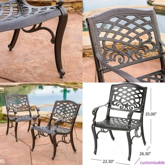 Sarasota Collection Cast Aluminum Outdoor Chairs, Two-Piece Set, Hammered Bronze Finish