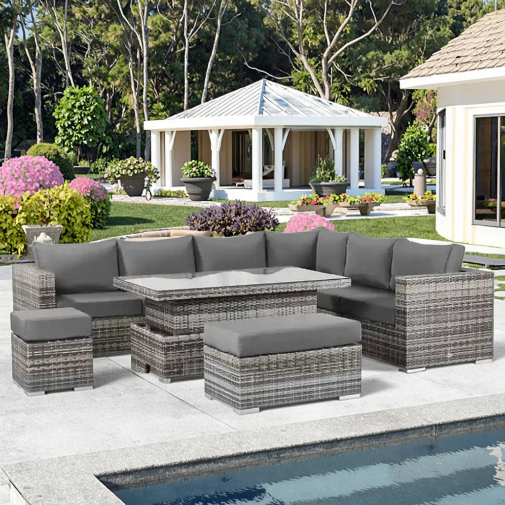 Waterproof Patio Sofa Set PE Wicker Rattan Sectional Outdoor Furniture Handmade Aluminum Contemporary Garden Rattan Sofa Set